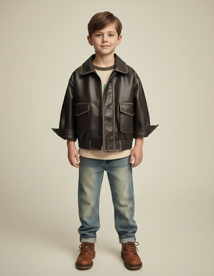 Marlow | Leren Kinderjas in Retro Stijl